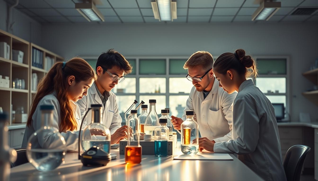 Students studying together in modern classroom